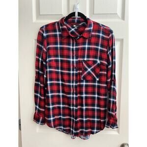 KUT FROM THE KLOTH Red Plaid Mix Media Button Up Shirt Blouse